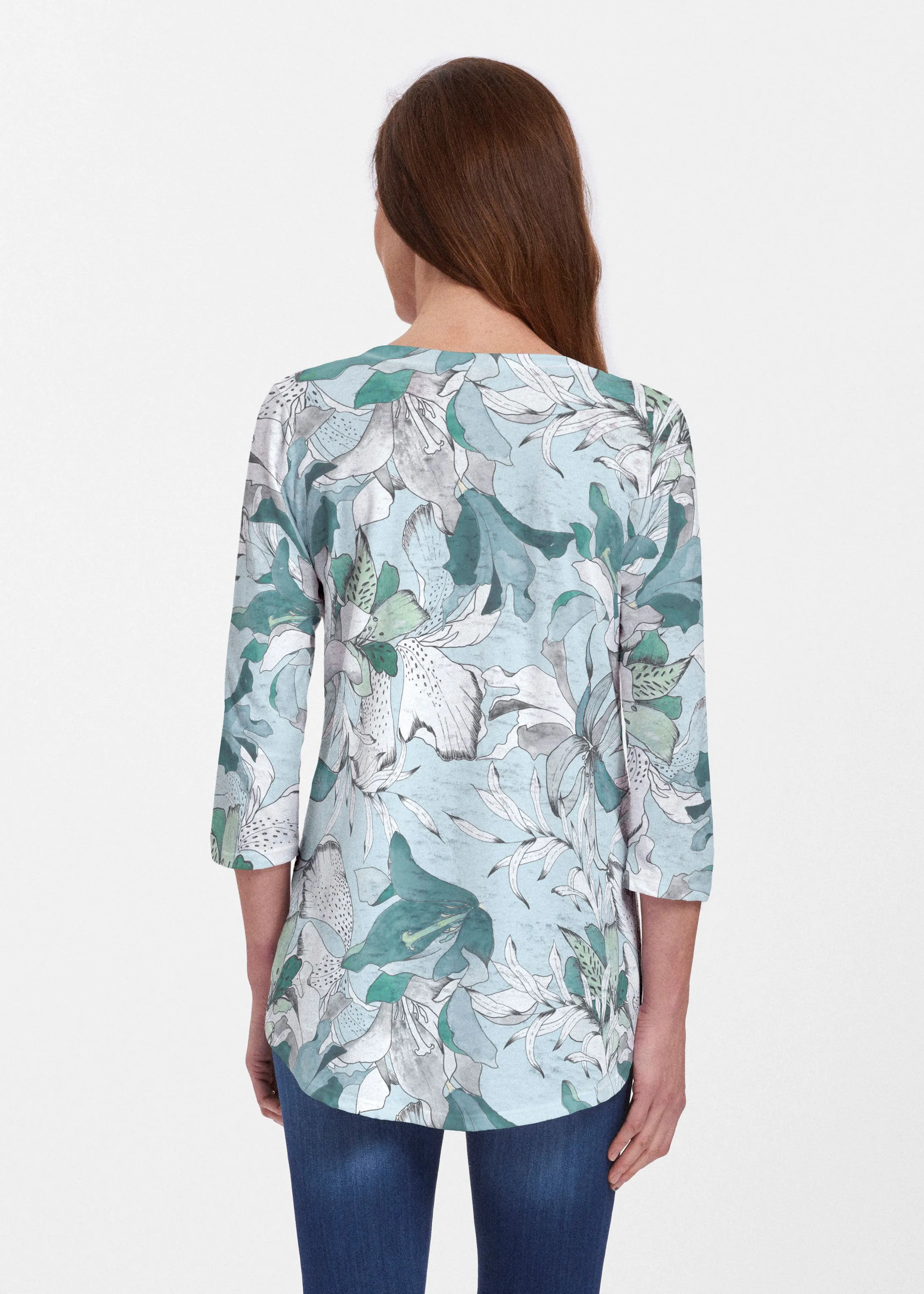 Pen and Ink Lily Seafoam (7621) ~ Signature V-neck Flowy Tunic