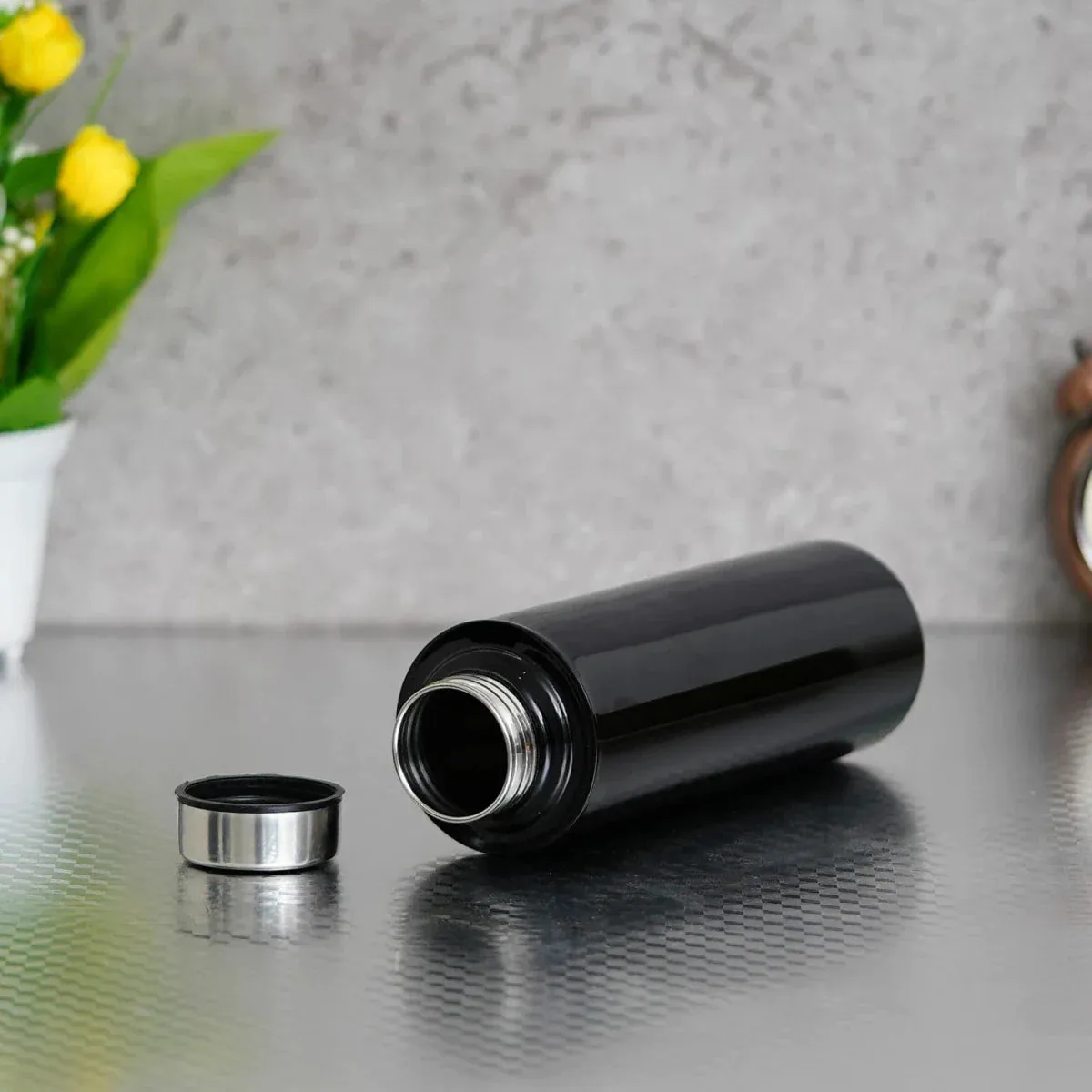 Personalised Black Classic Smart Bottle (1 Litre) & All in One Men's Combo (4 pcs)  - Grey