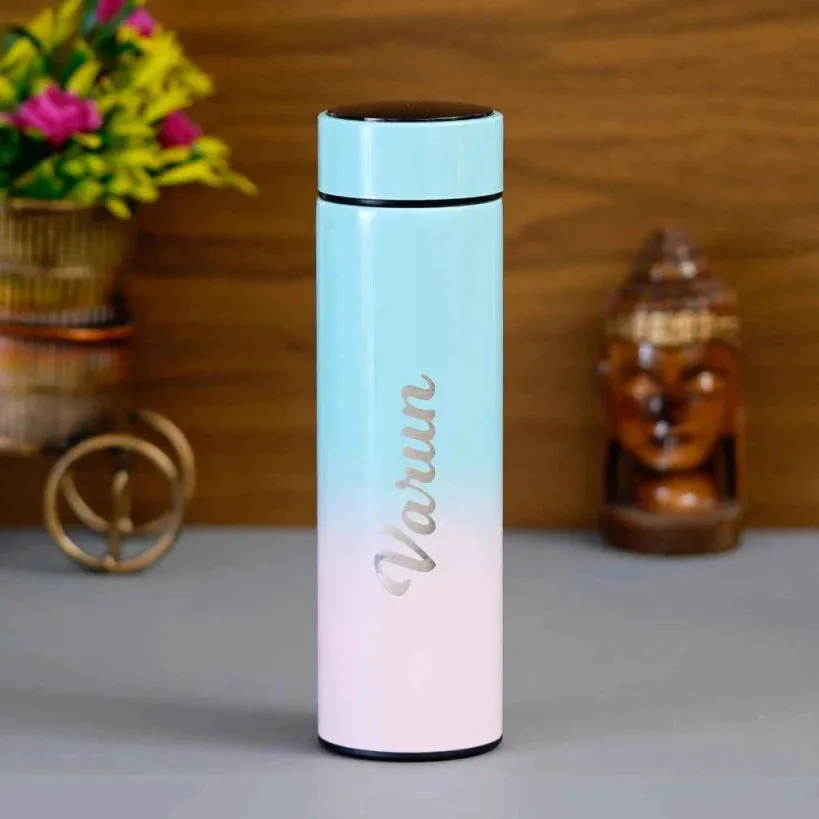 Personalised Pastel Temperature Display Bottle & All in One Men's Combo (4 pcs)  - Olive Green