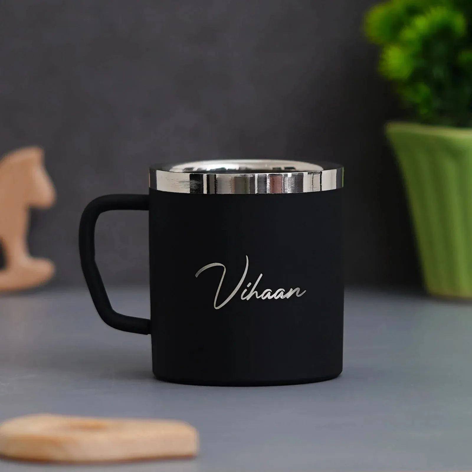 Personalised Pastel Temperature Display Bottle, Stainless Steel Mug & All in One Men's Combo (4 pcs) - Olive Green