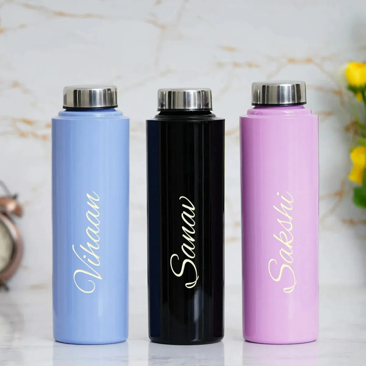 Personalised Violet Classic Smart Bottle (1 Litre) & All in One Men's Combo (4 pcs)  - Grey