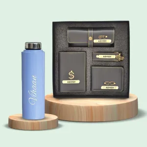 Personalised Violet Classic Smart Bottle (1 Litre) & All in One Men's Combo (4 pcs)  - Grey