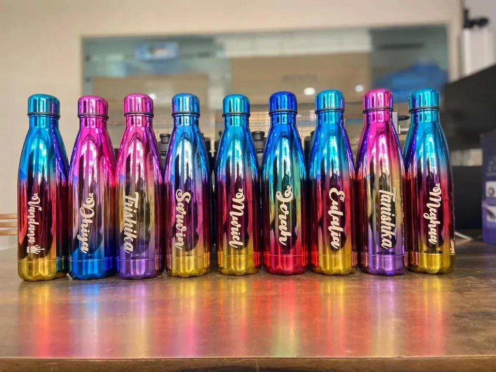 Personalized All in One Men's Combo (4 pcs) & Customized Rainbow Stainless Steel Water Bottles - Tan