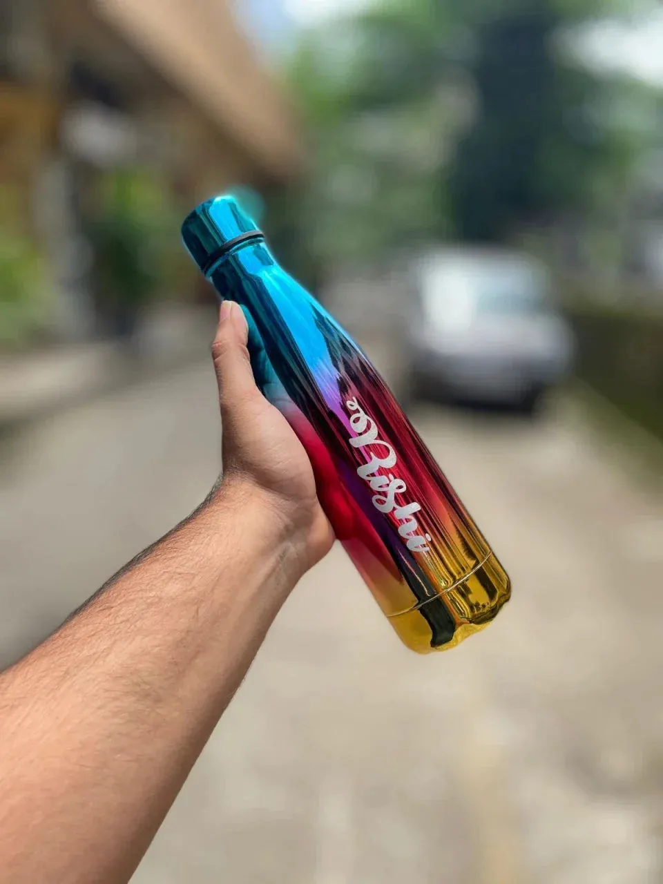 Personalized All in One Men's Combo (4 pcs) & Customized Rainbow Stainless Steel Water Bottles - Tan