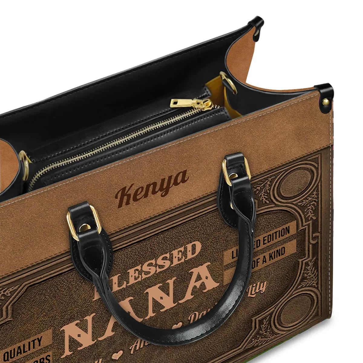 Personalized Leather Handbag - Customizable Blessed Nana Tote by CHRISTIANARTBAG CABLTHB01100424.