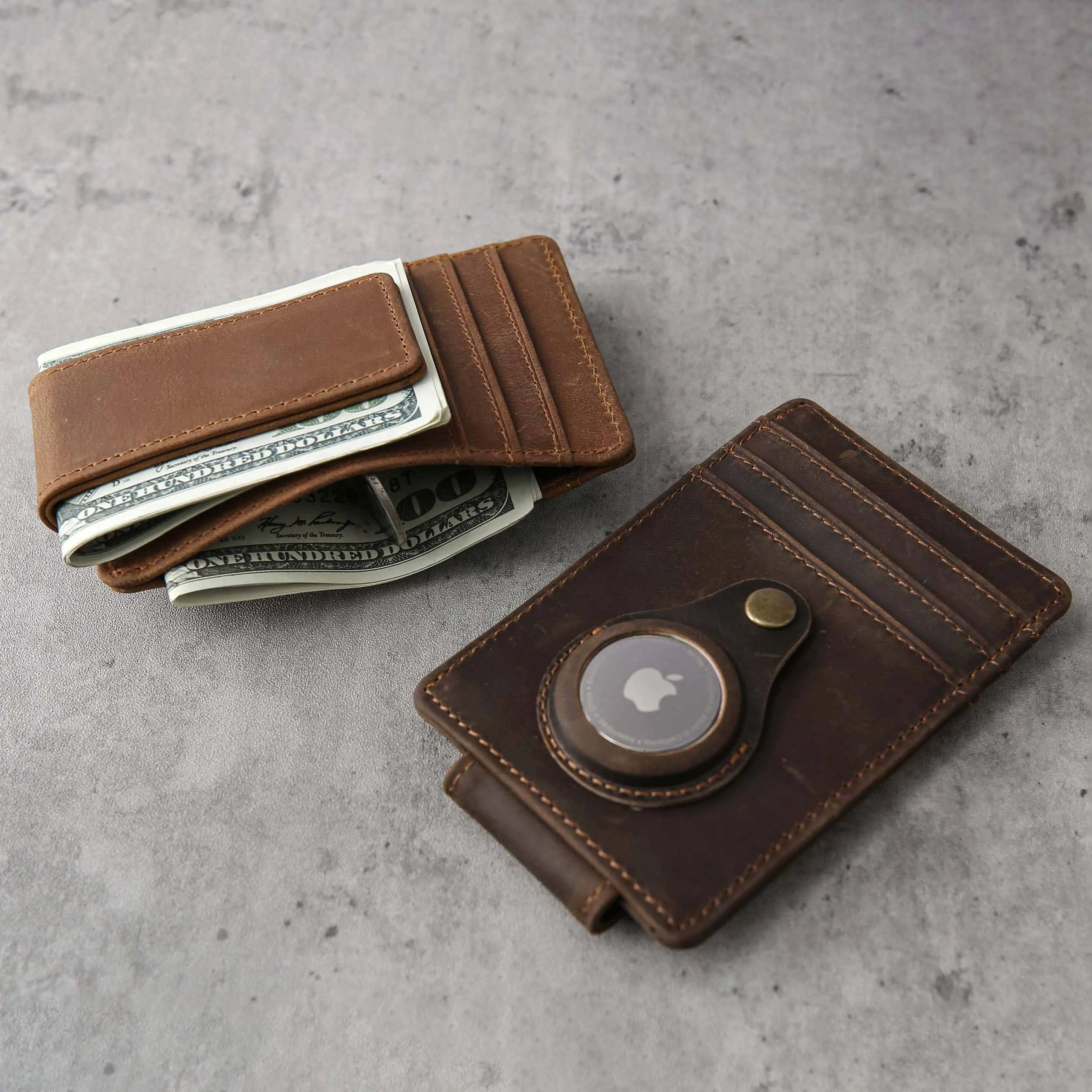 Personalized Leather Magnetic Money Clip Air Tag Money Clip Mens Gift Air Tag Holder