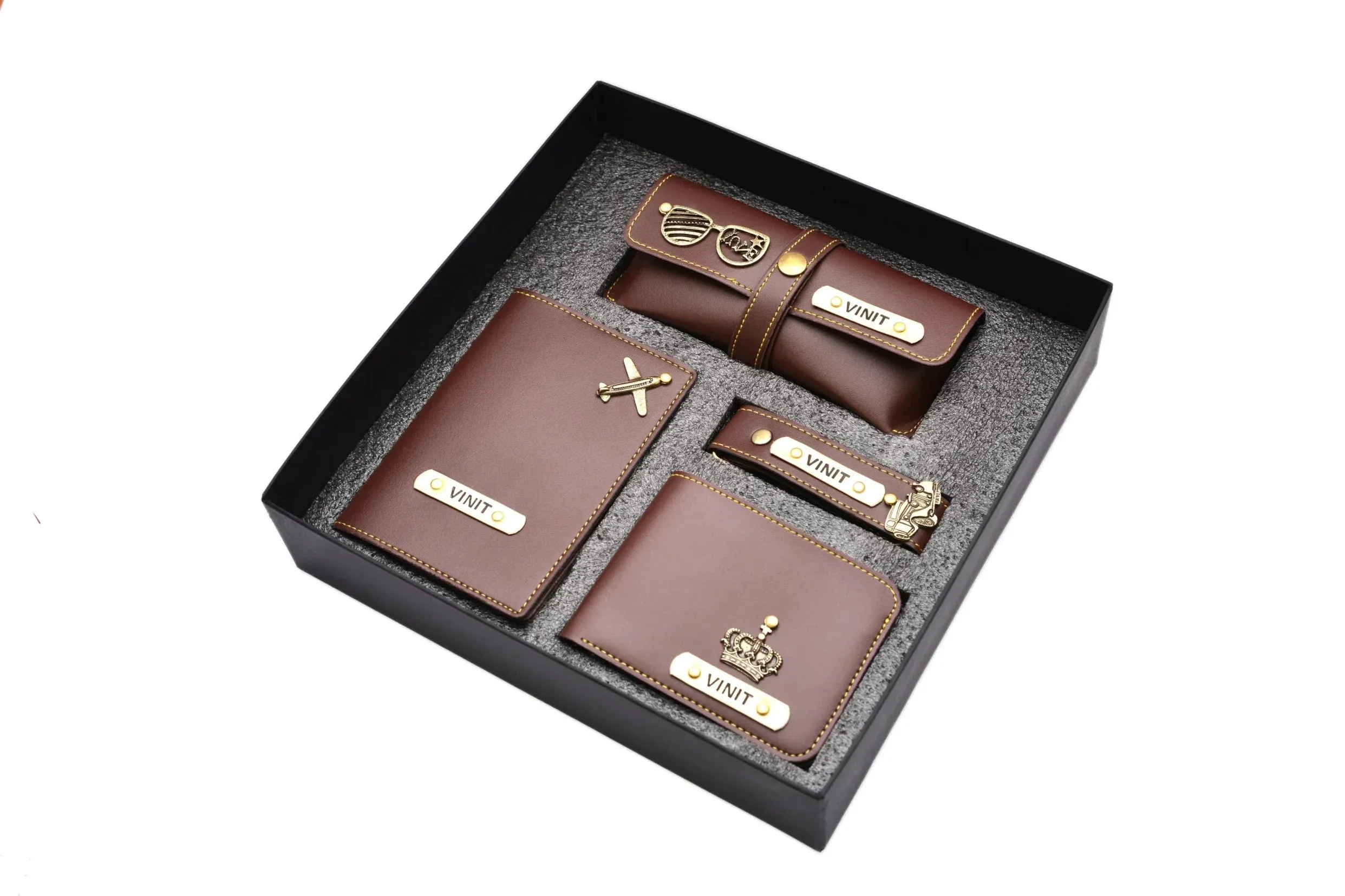 Personalized Stainless Steel Mug, Temperature Bottle & All in One Men's Combo (4 pcs) - Brown