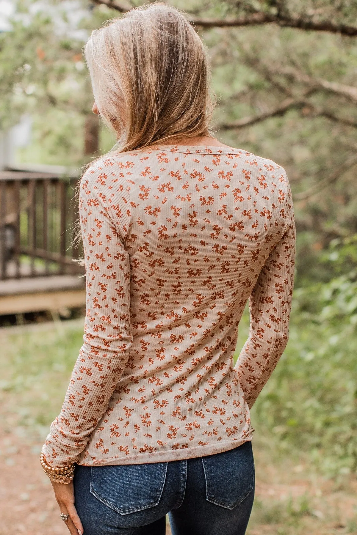 Piercing Beauty Floral Henley Top- Cream