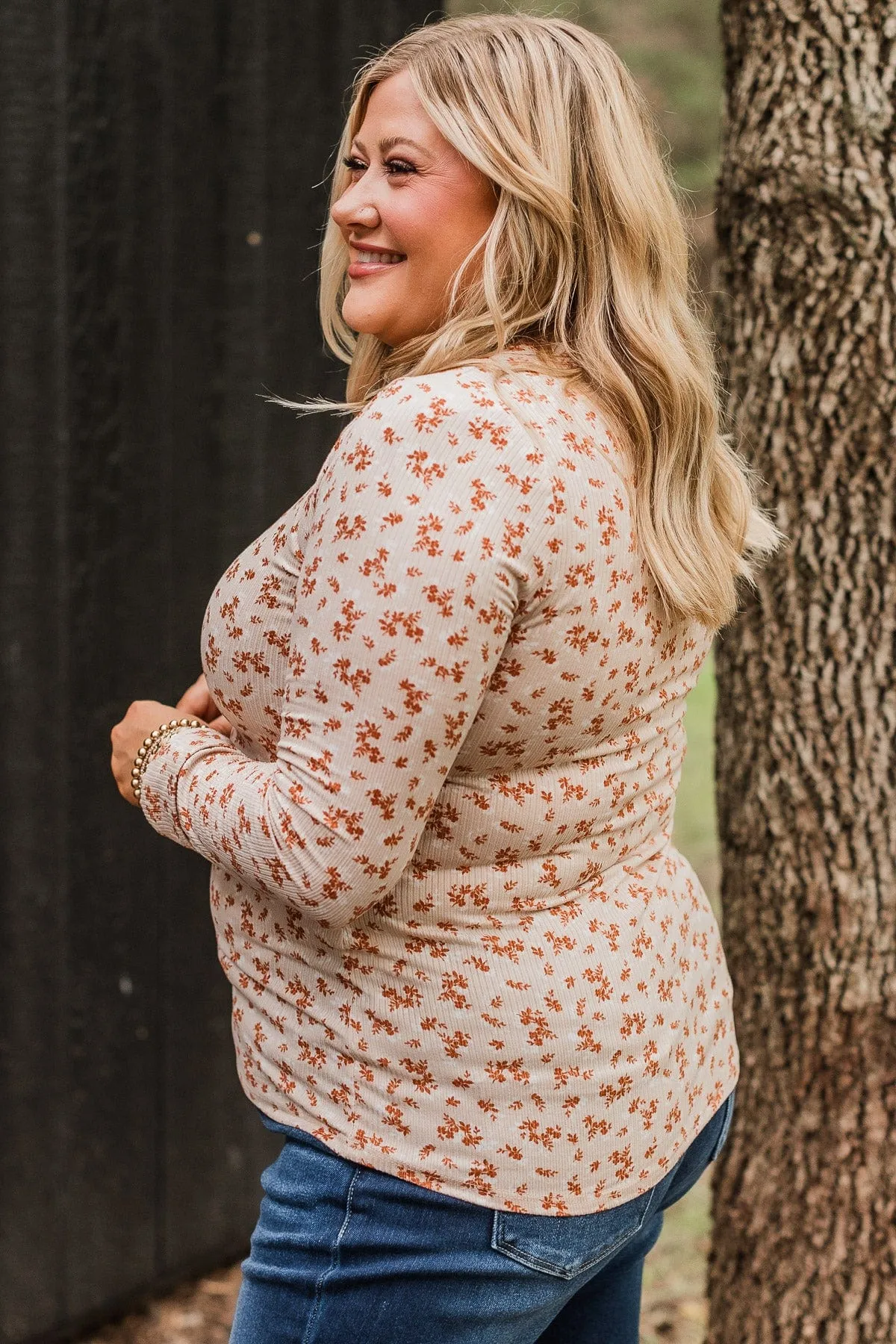 Piercing Beauty Floral Henley Top- Cream
