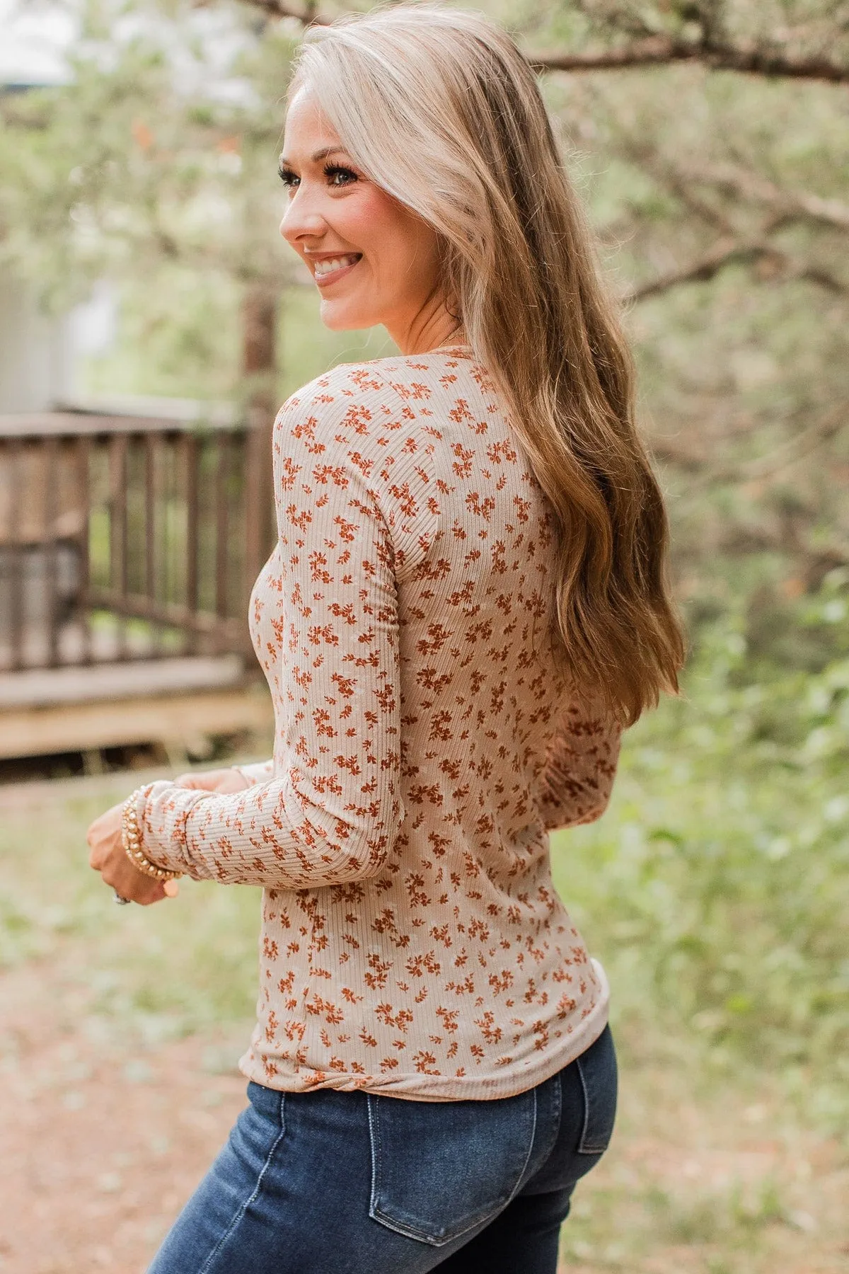 Piercing Beauty Floral Henley Top- Cream