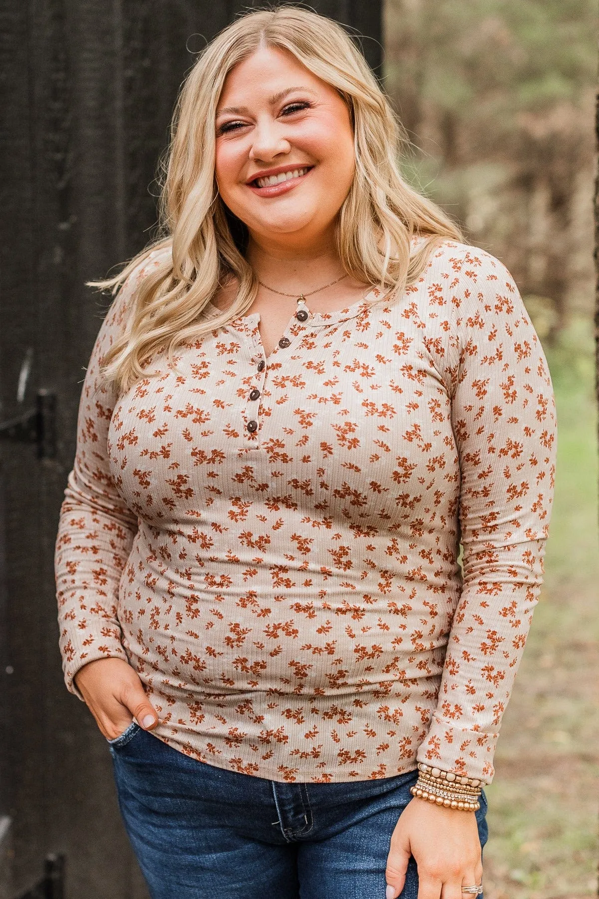 Piercing Beauty Floral Henley Top- Cream