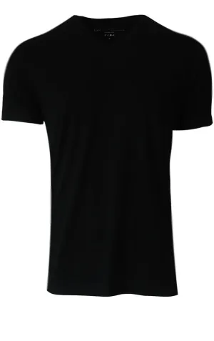 Pima Cotton Short Sleeve V- Neck T-Shirt - Black