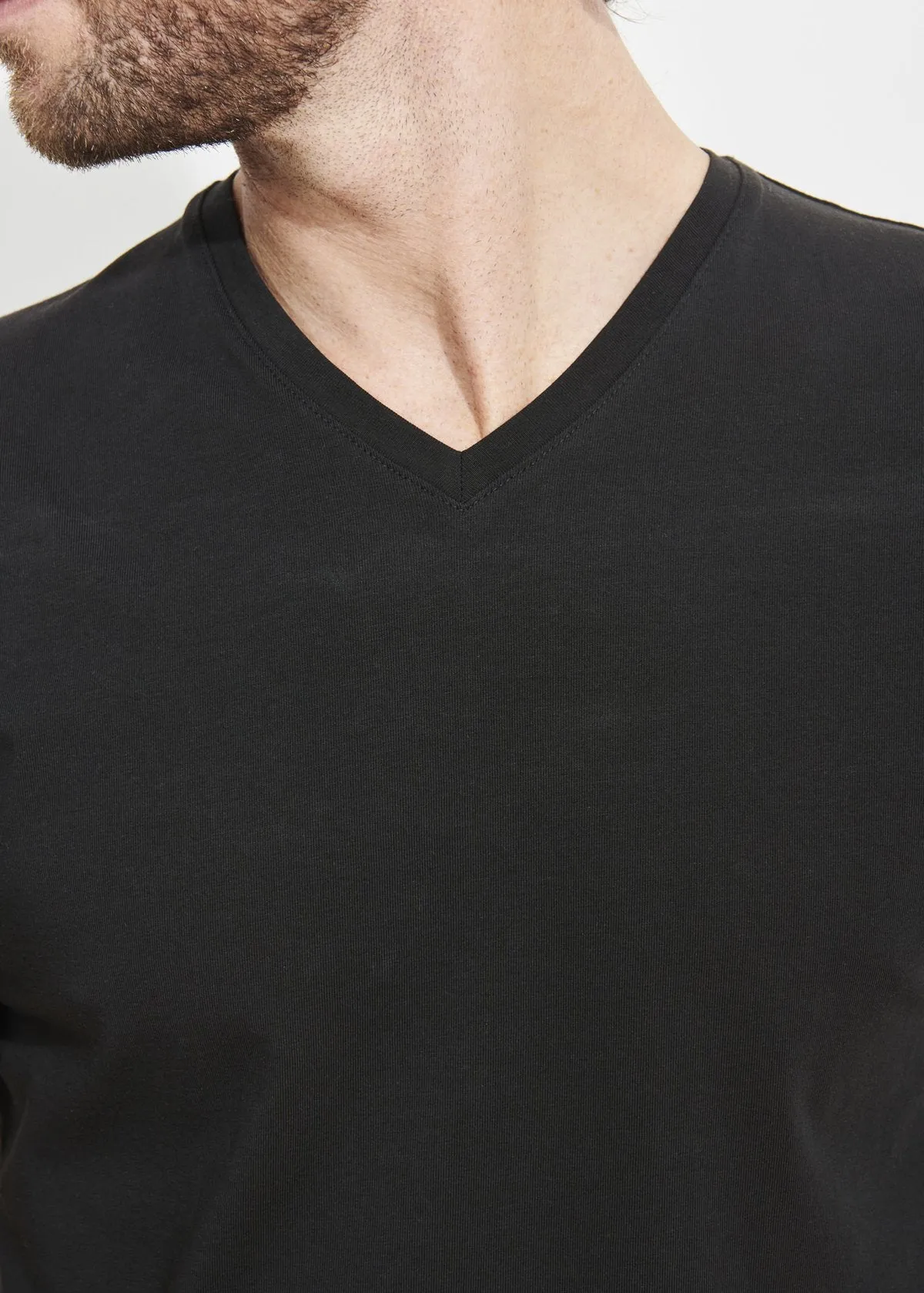 Pima Cotton Stretch V-Neck T-Shirt - Black
