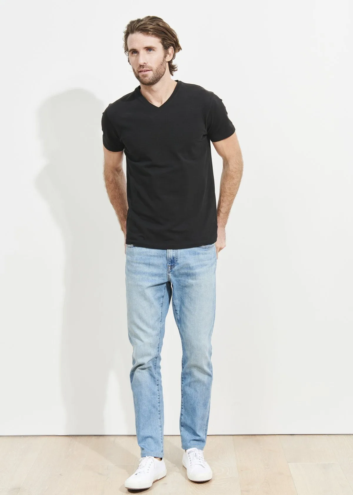 Pima Cotton Stretch V-Neck T-Shirt - Black