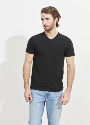 Pima Cotton Stretch V-Neck T-Shirt - Black
