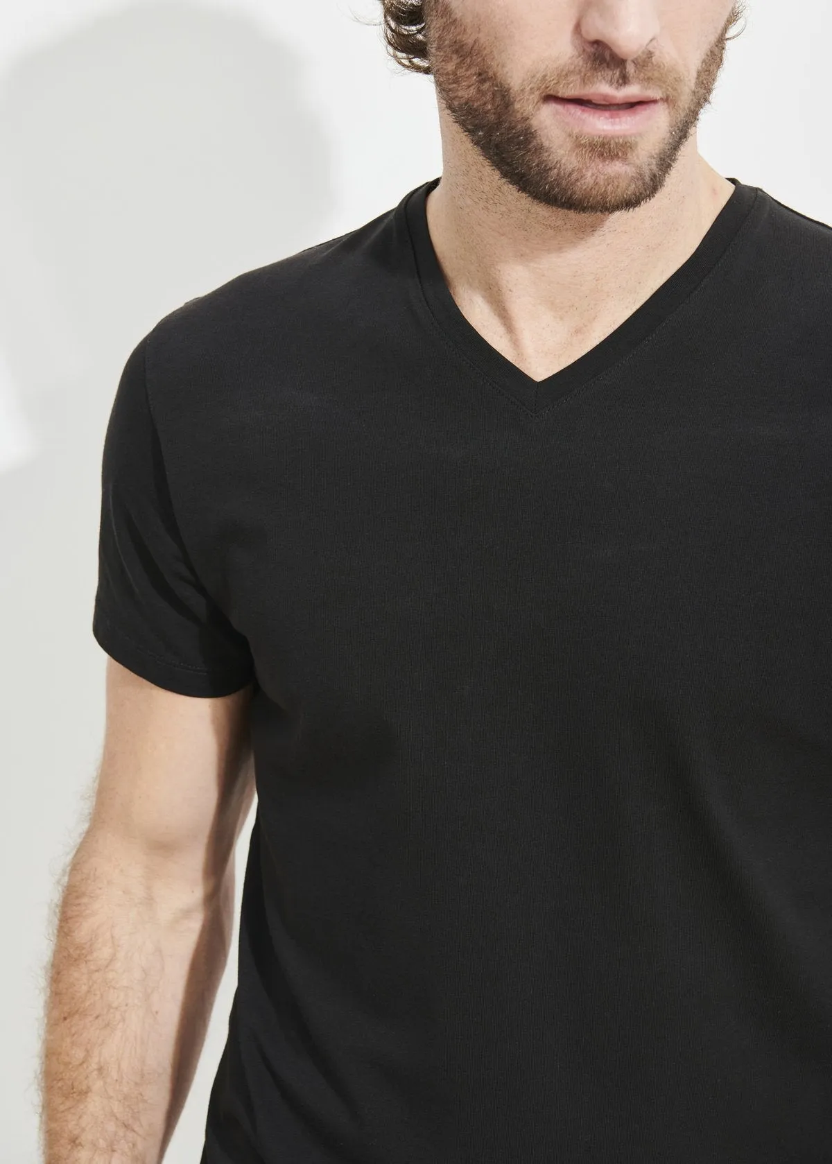 Pima Cotton Stretch V-Neck T-Shirt - Black