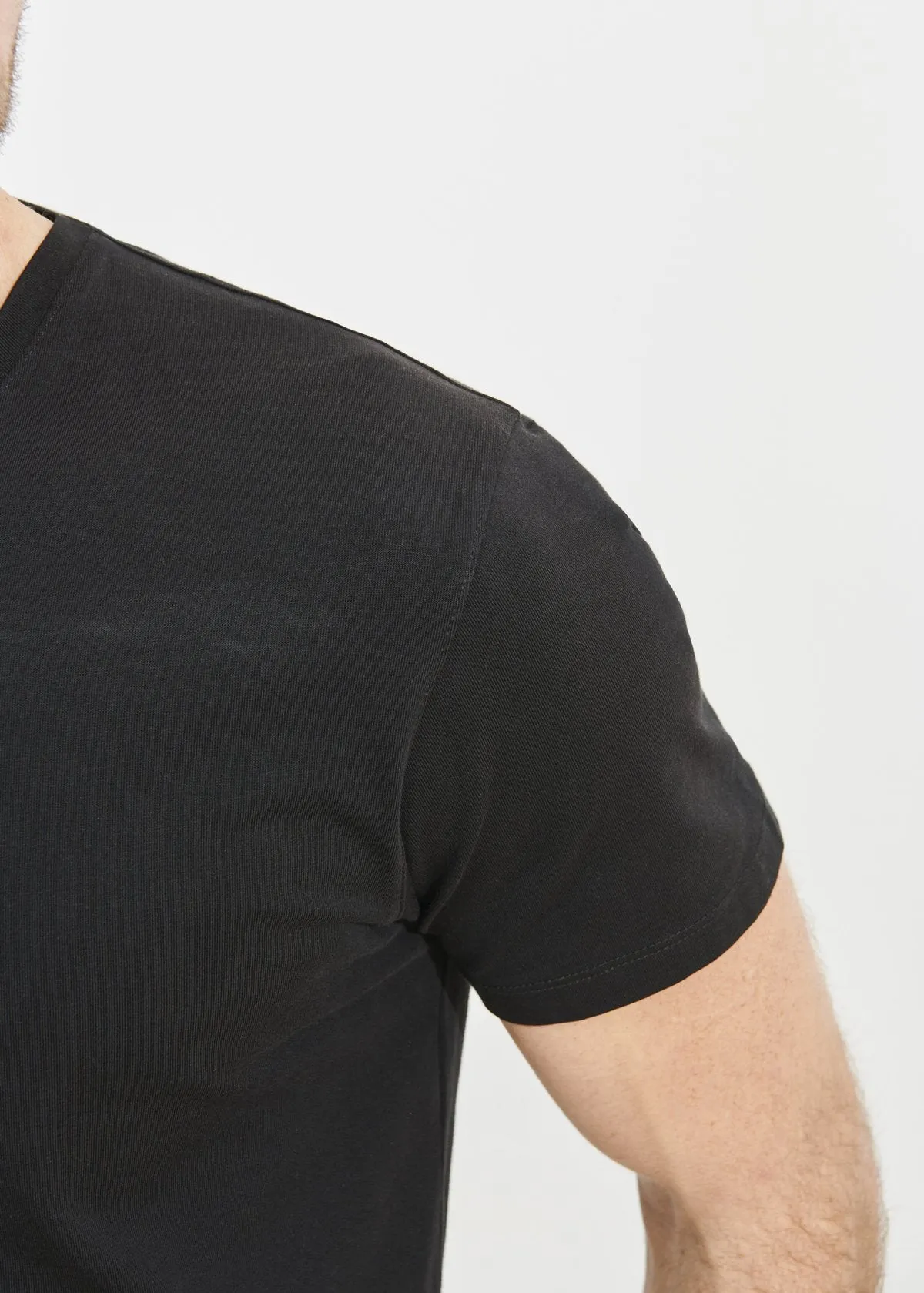 Pima Cotton Stretch V-Neck T-Shirt - Black