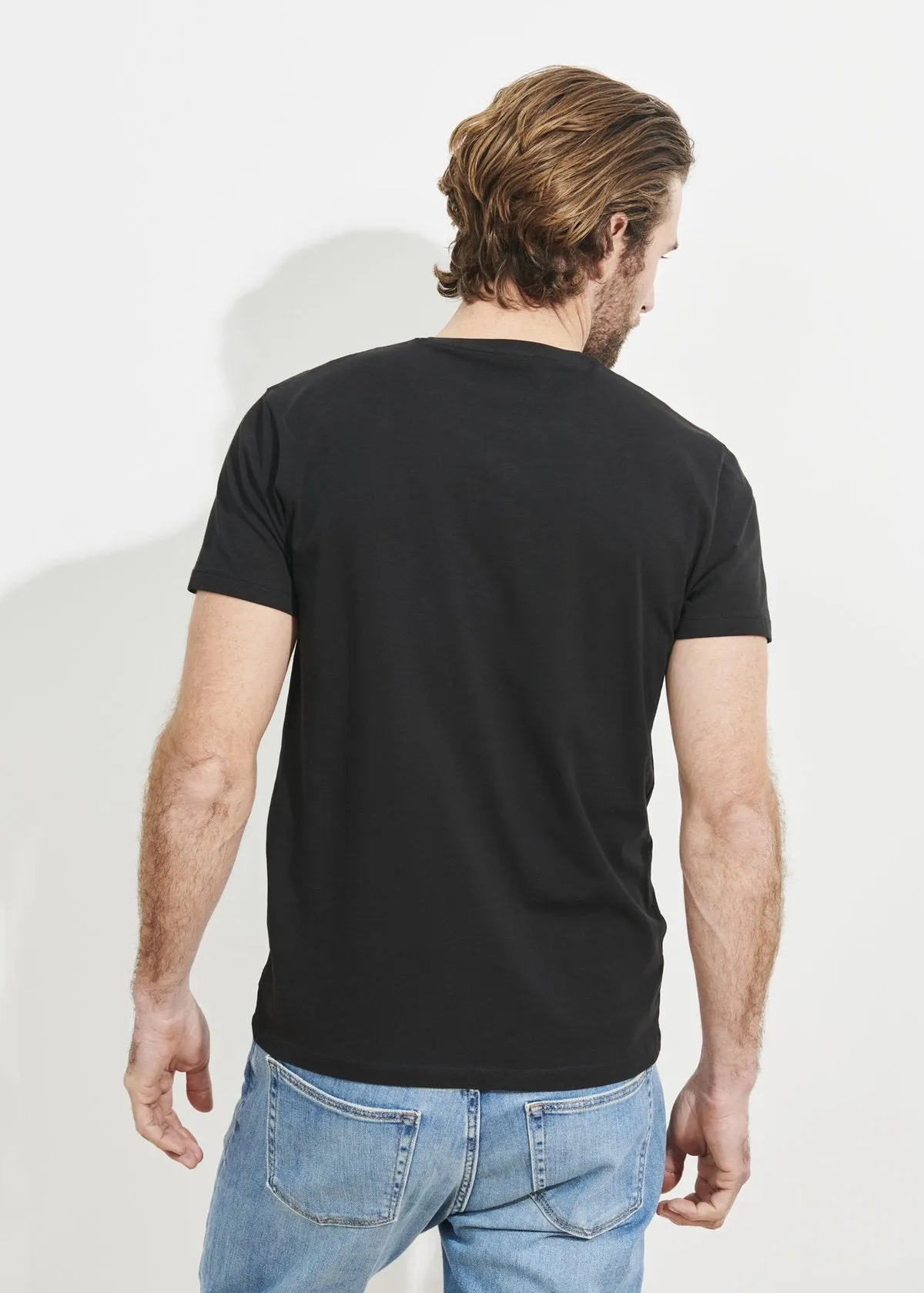 Pima Cotton Stretch V-Neck T-Shirt - Black