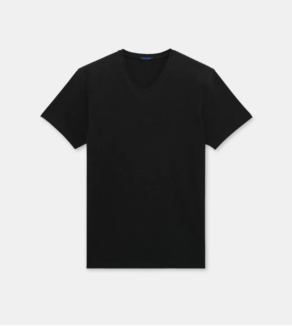 Pima Cotton Stretch V-Neck T-Shirt - Black