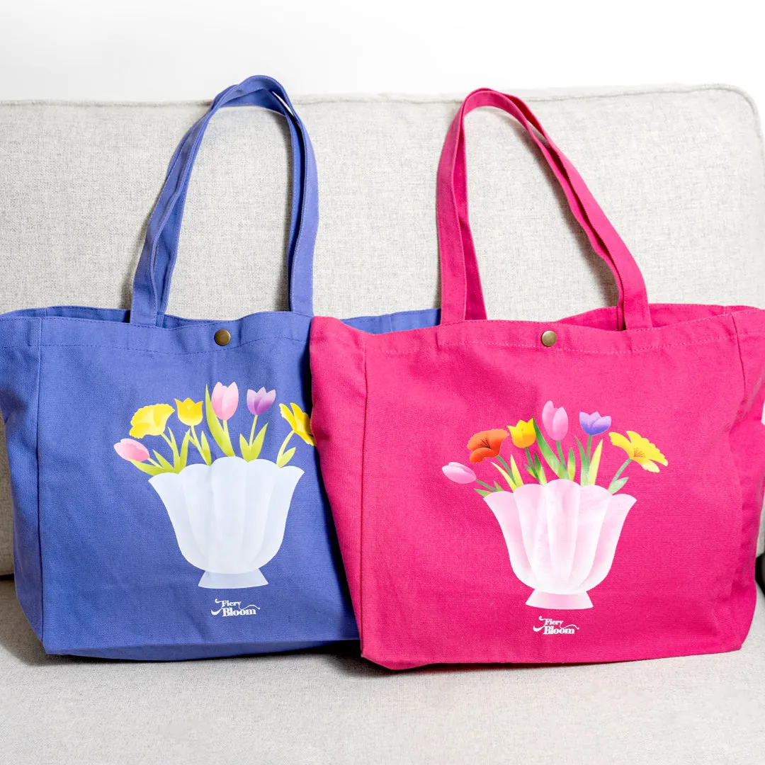 Pink and Purple Floral Canvas Tote Bags Bundle