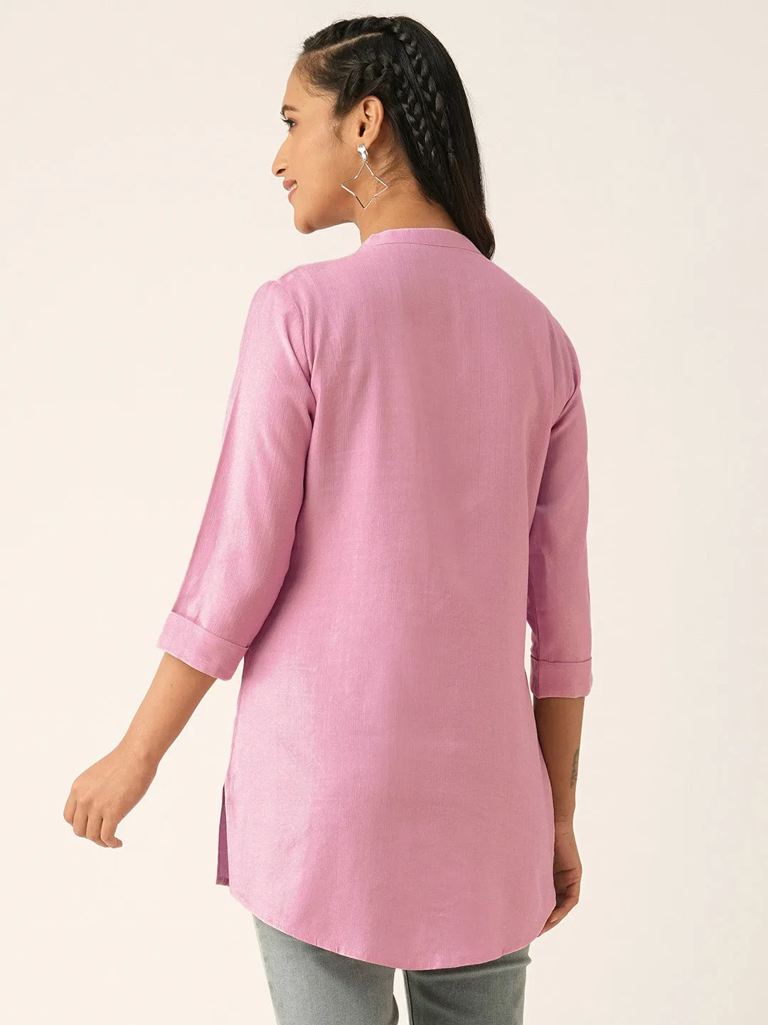 Pink Comfort Fit Rayon Tunics for Women Online India Hip Length Straight - Zola