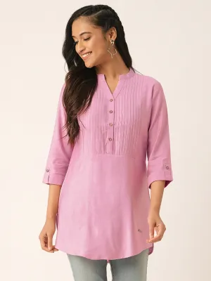 Pink Comfort Fit Rayon Tunics for Women Online India Hip Length Straight - Zola