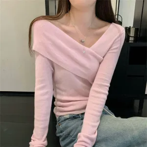 Pink Off-Shoulder Flat Knit Top