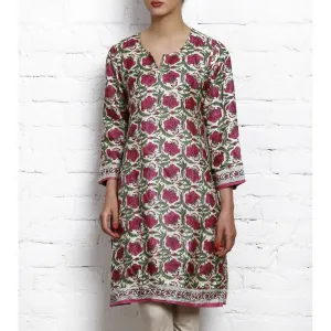 Pink Printed Tussar Silk Kurta