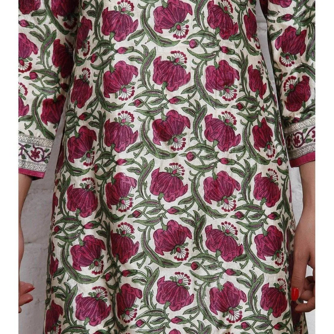 Pink Printed Tussar Silk Kurta