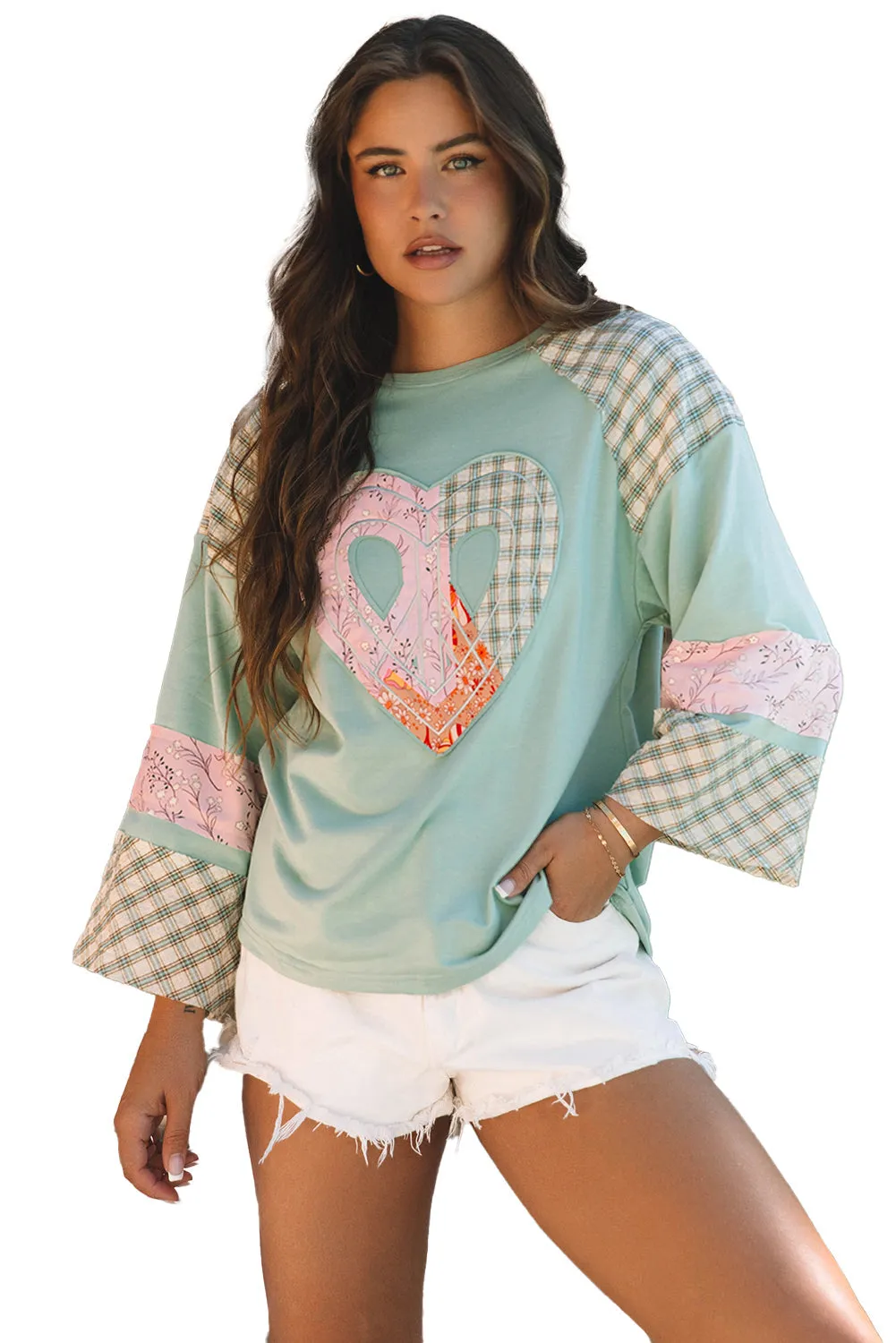 Plaid Floral Peace Heart GraphicTop