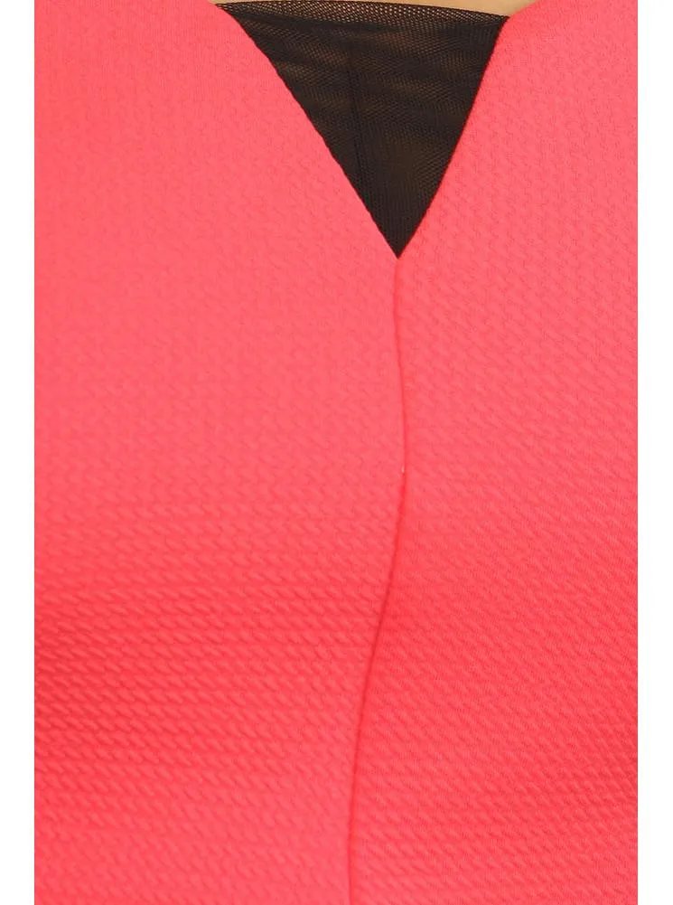 Plus Size Hot Mesh Cut Out Shoulders Coral Top