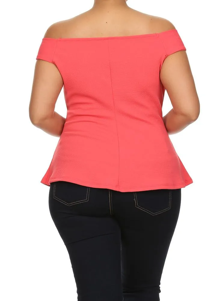 Plus Size Hot Mesh Cut Out Shoulders Coral Top
