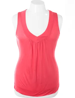 Plus Size Lace Back V Neck Pink Top