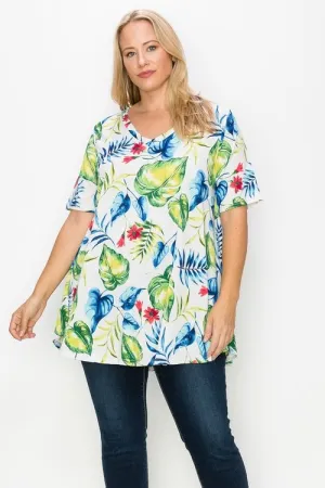 Plus Size Leaf Print Tunic