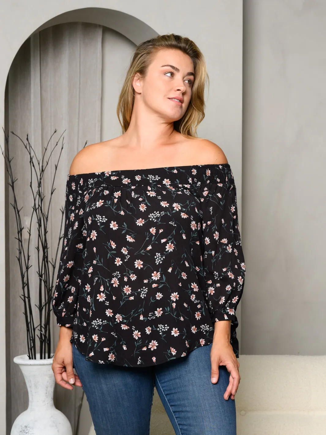 PLUS SIZE OFF SHOULDER TUNIC TOP