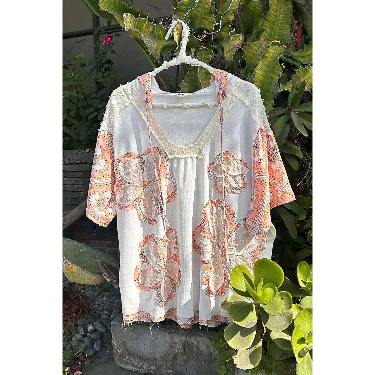 POL Floral patch hoodie short Top OFF WHITE