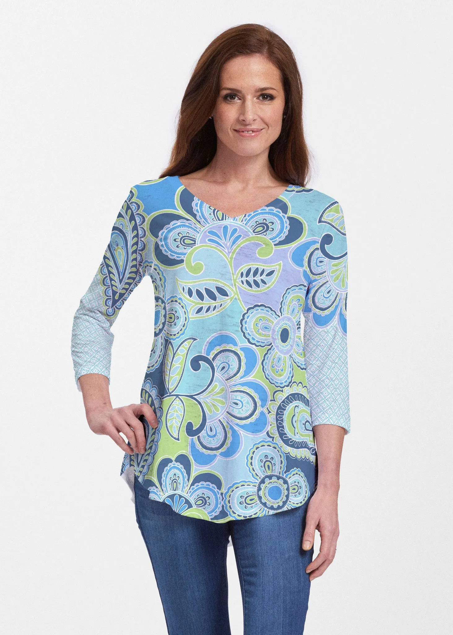 Pop Paisley Blue (13233) ~ Signature V-neck Flowy Tunic