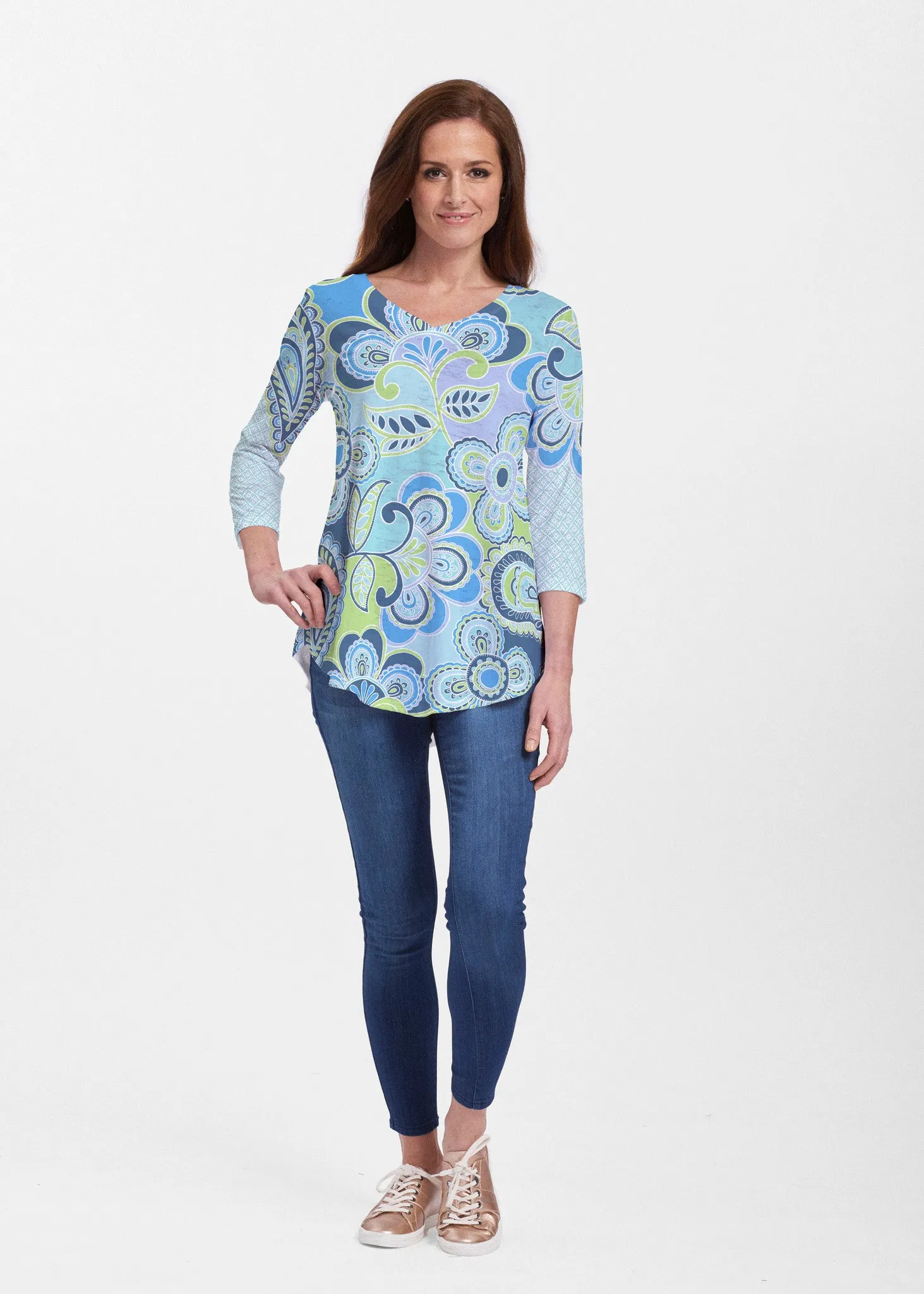 Pop Paisley Blue (13233) ~ Signature V-neck Flowy Tunic