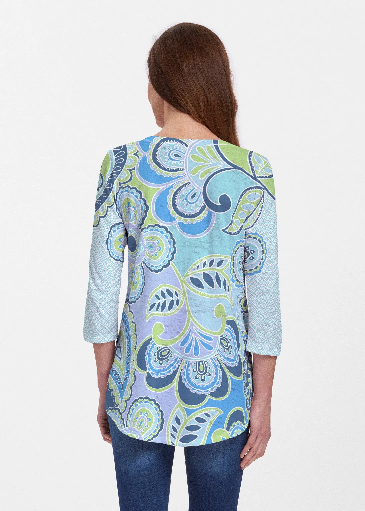 Pop Paisley Blue (13233) ~ Signature V-neck Flowy Tunic
