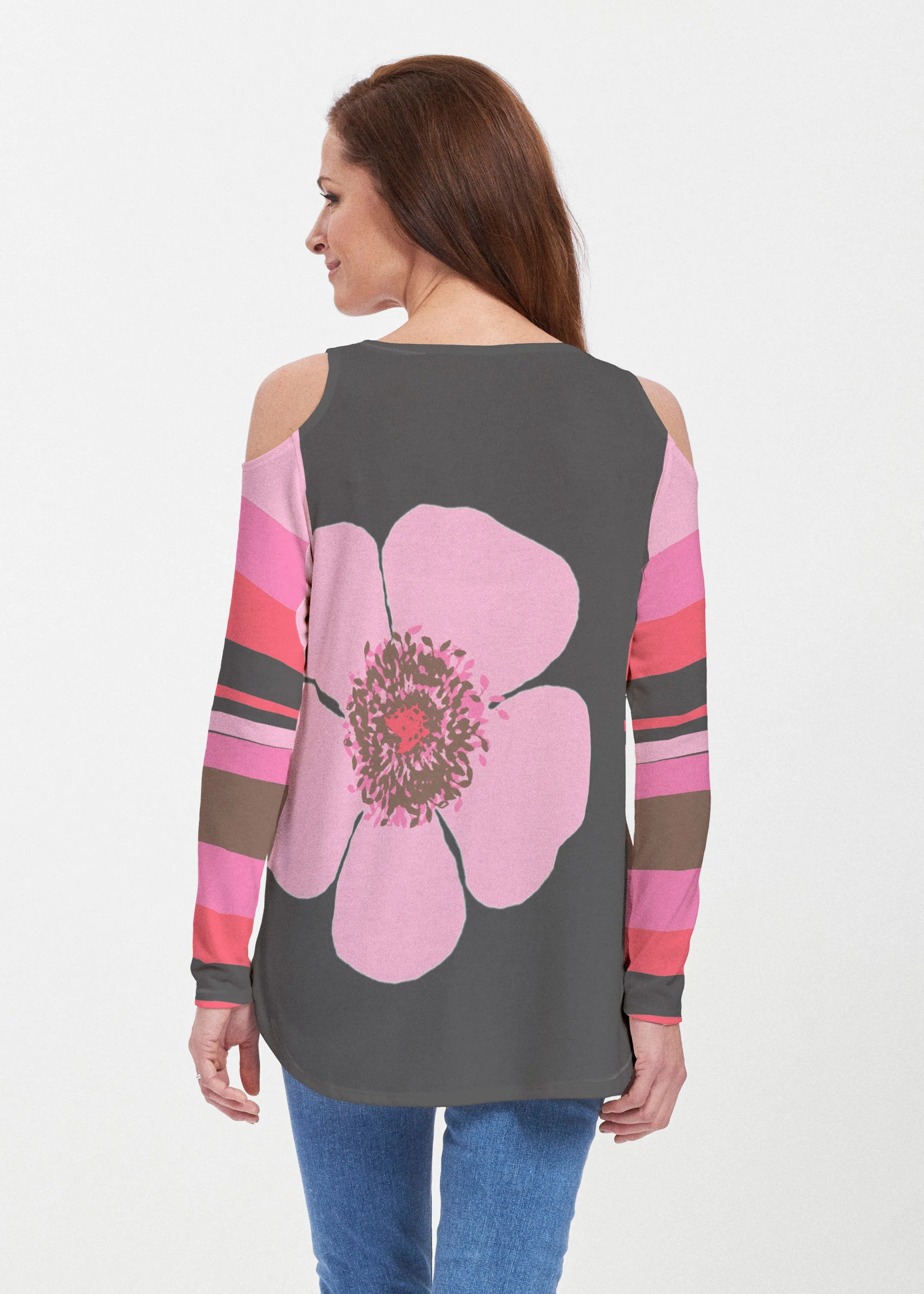 Poppy Black Stripes (7100) ~ Butterknit Cold Shoulder Tunic