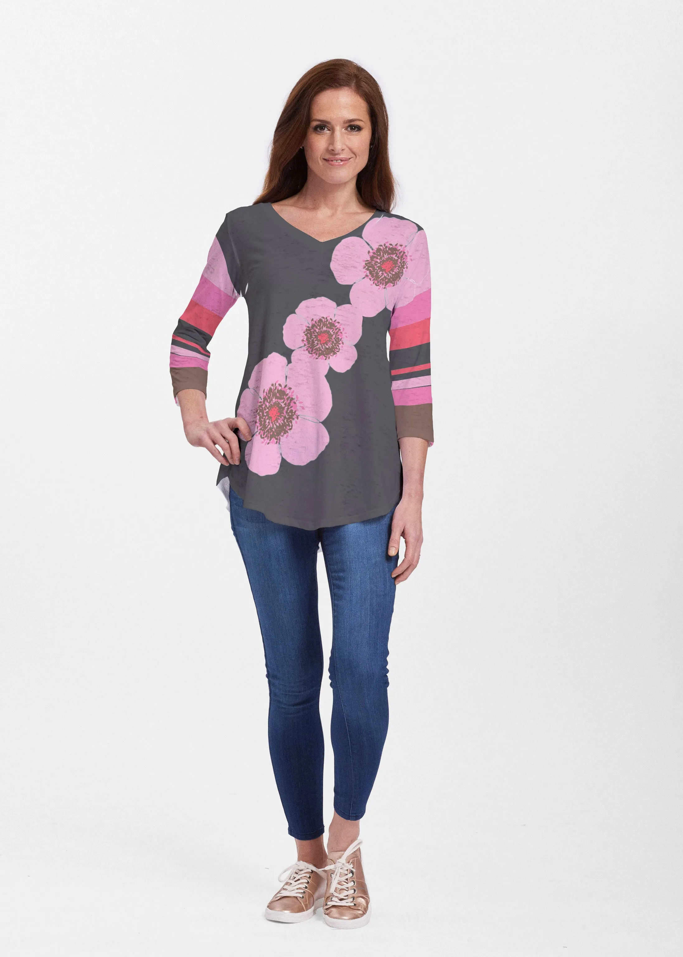 Poppy Black Stripes (7100) ~ Signature V-neck Flowy Tunic