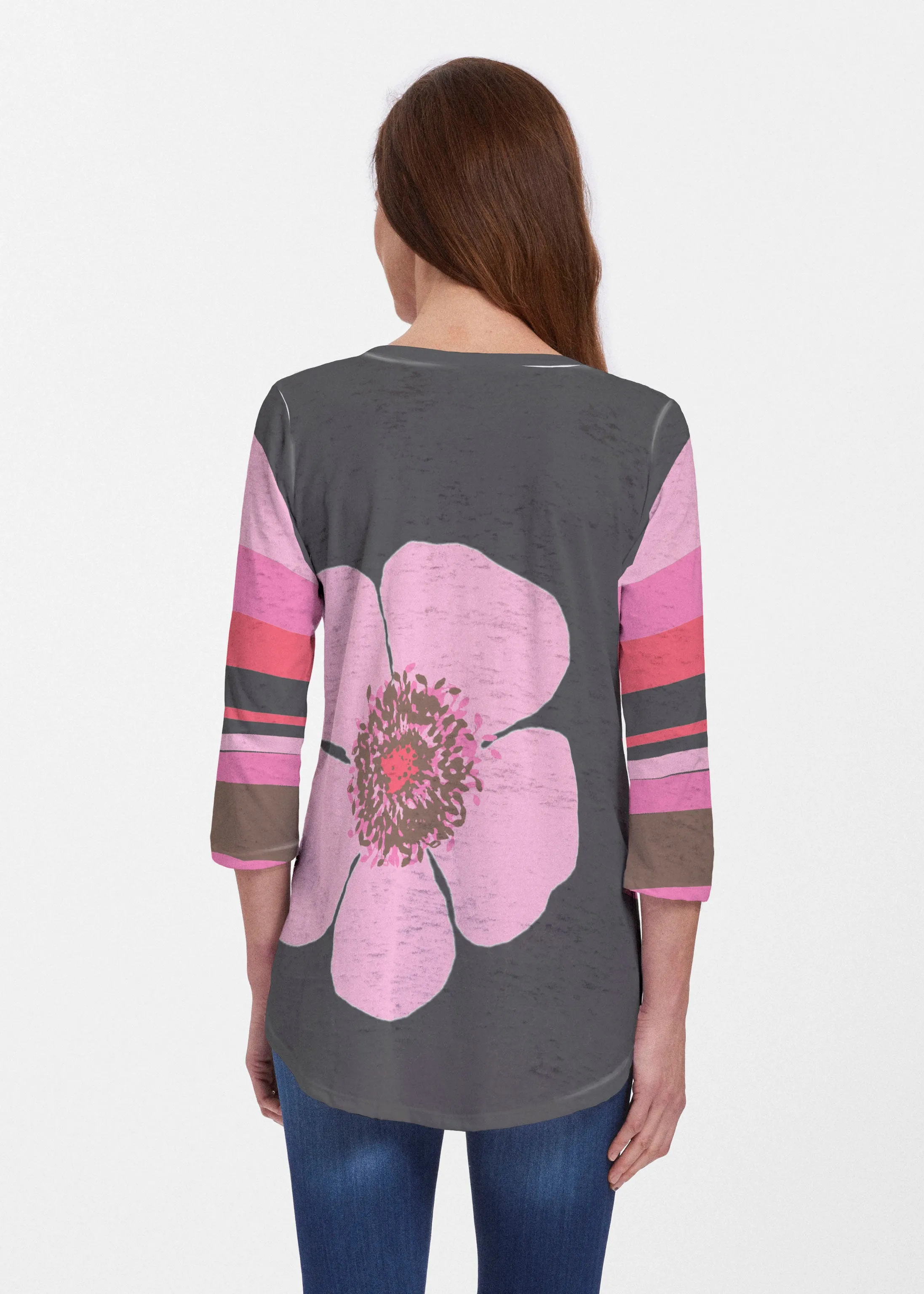 Poppy Black Stripes (7100) ~ Signature V-neck Flowy Tunic