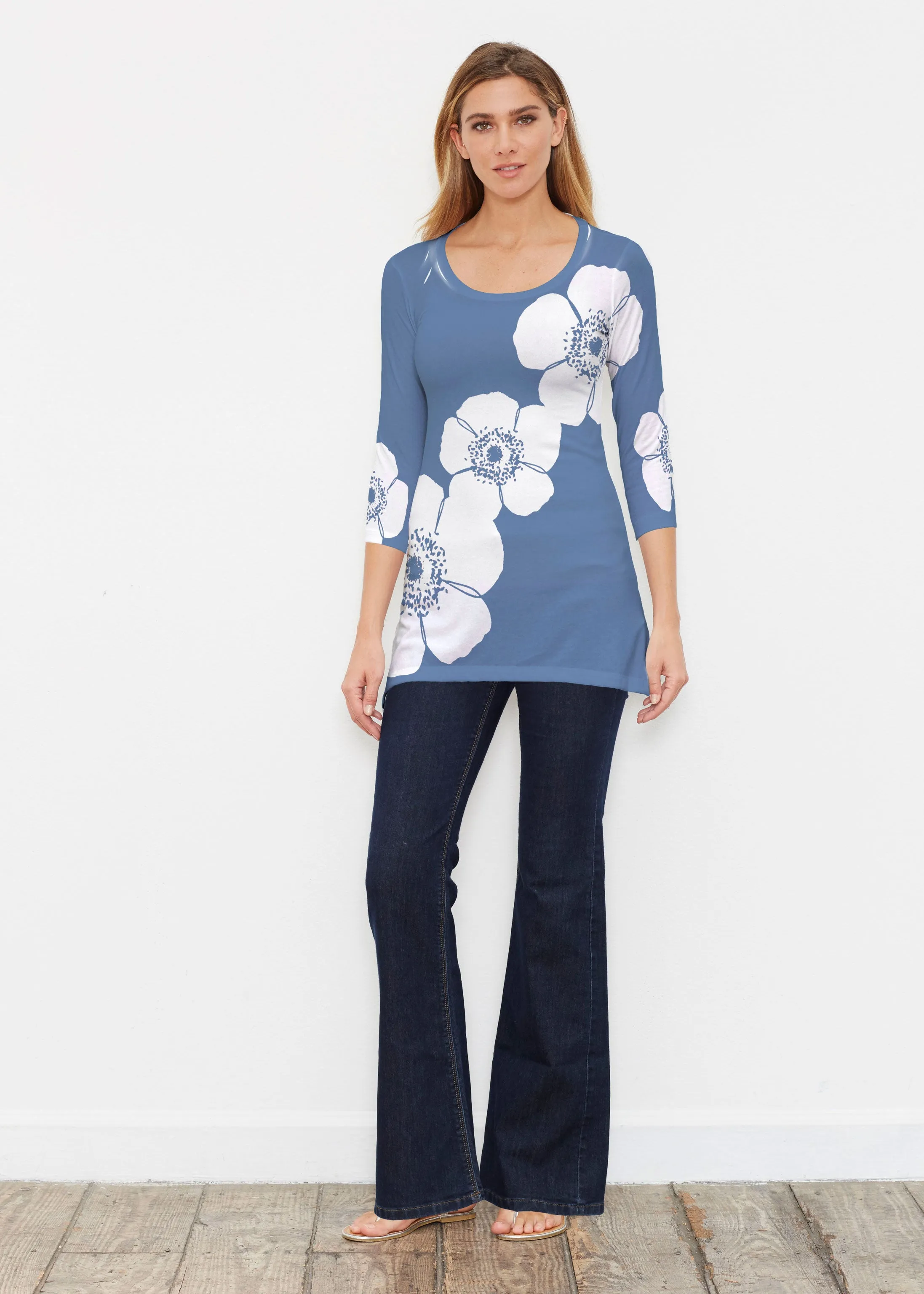 Poppy Navy (7013) ~ Buttersoft 3/4 Sleeve Tunic