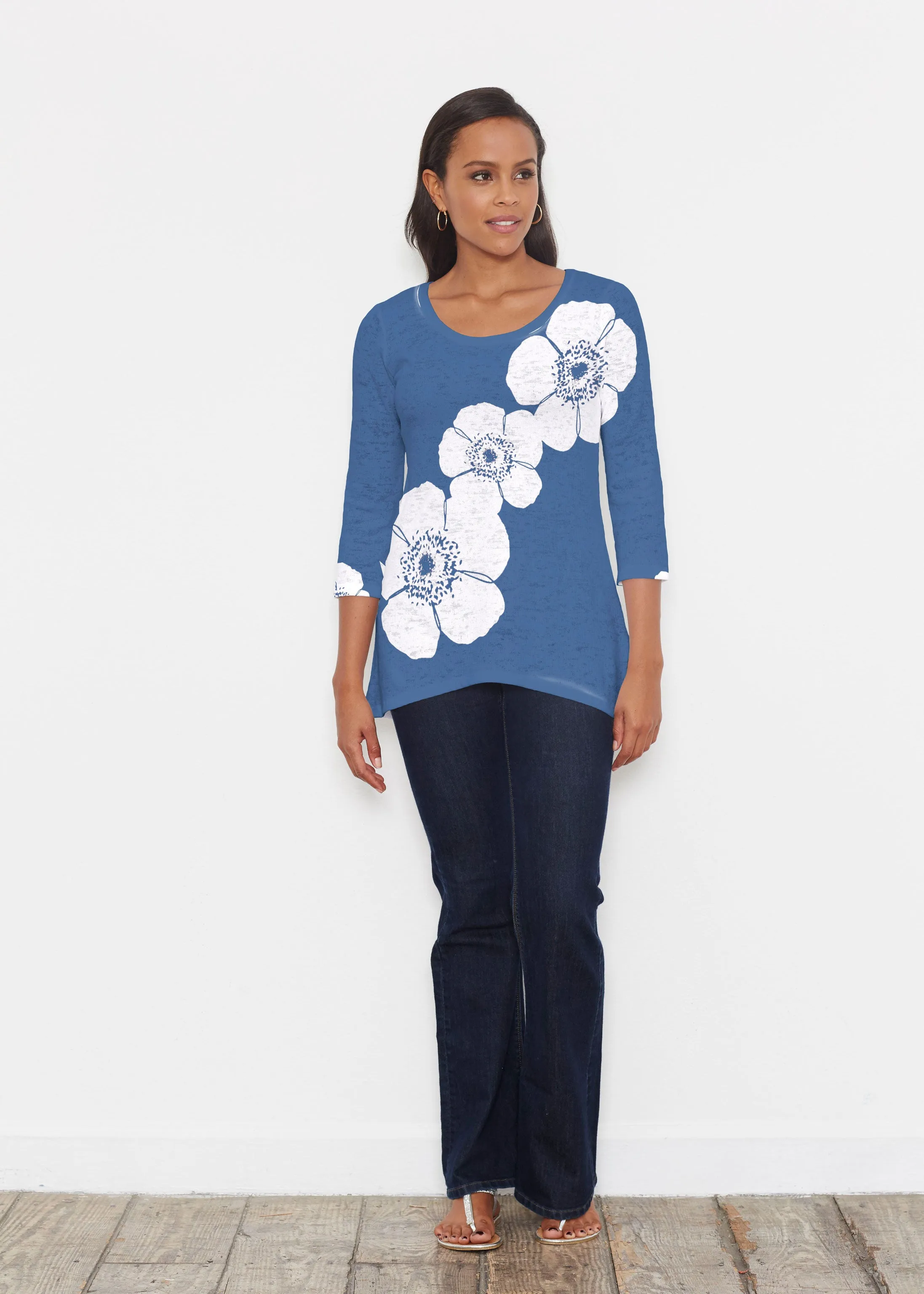 Poppy Navy (7013) ~ Katherine Hi-Lo Thermal Tunic