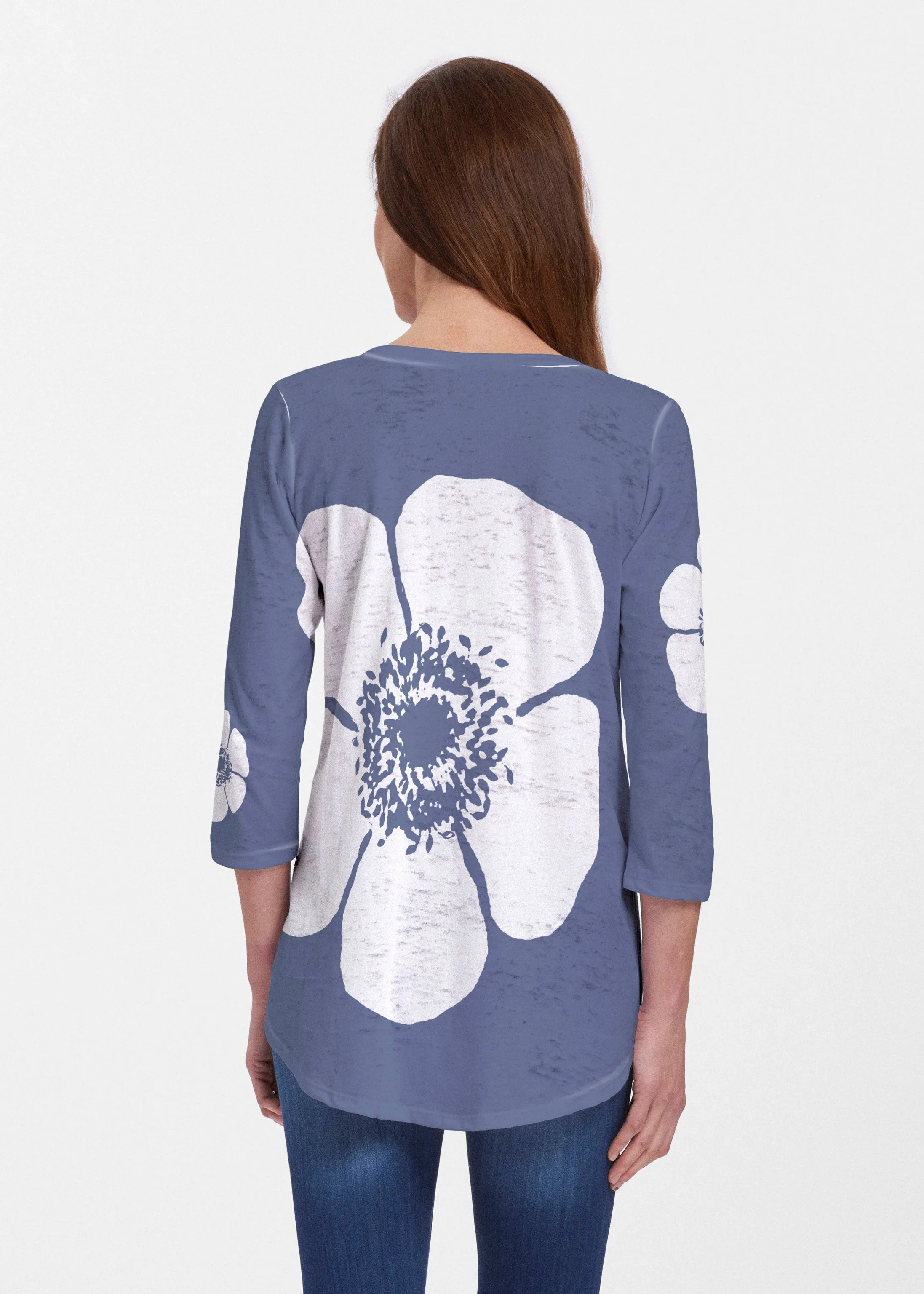 Poppy Navy (7013) ~ Signature V-neck Flowy Tunic