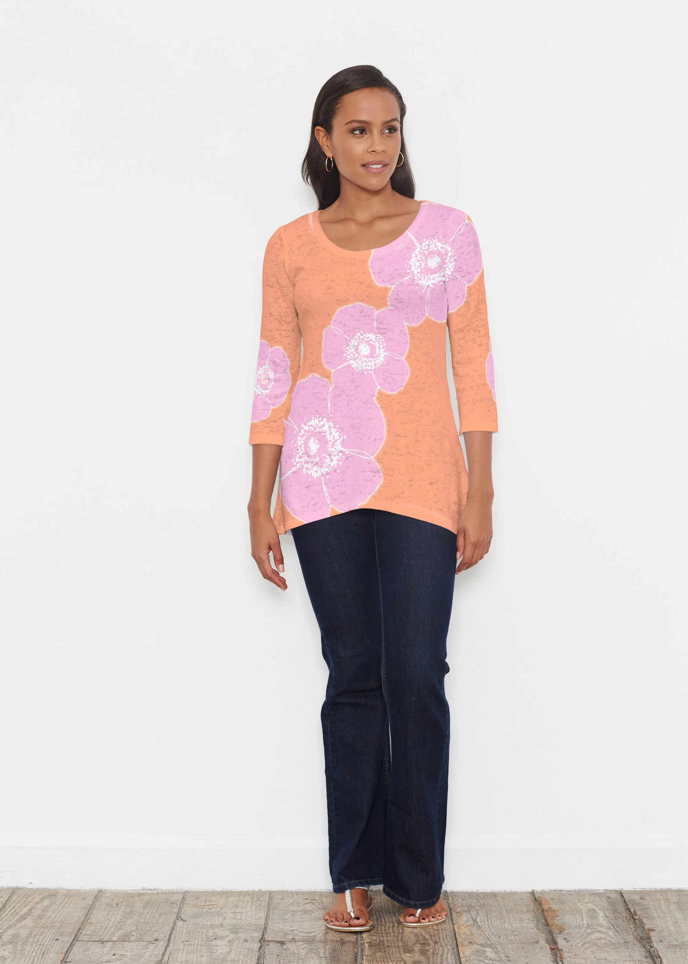 Poppy Orange-Pink (7108) ~ Katherine Hi-Lo Thermal Tunic