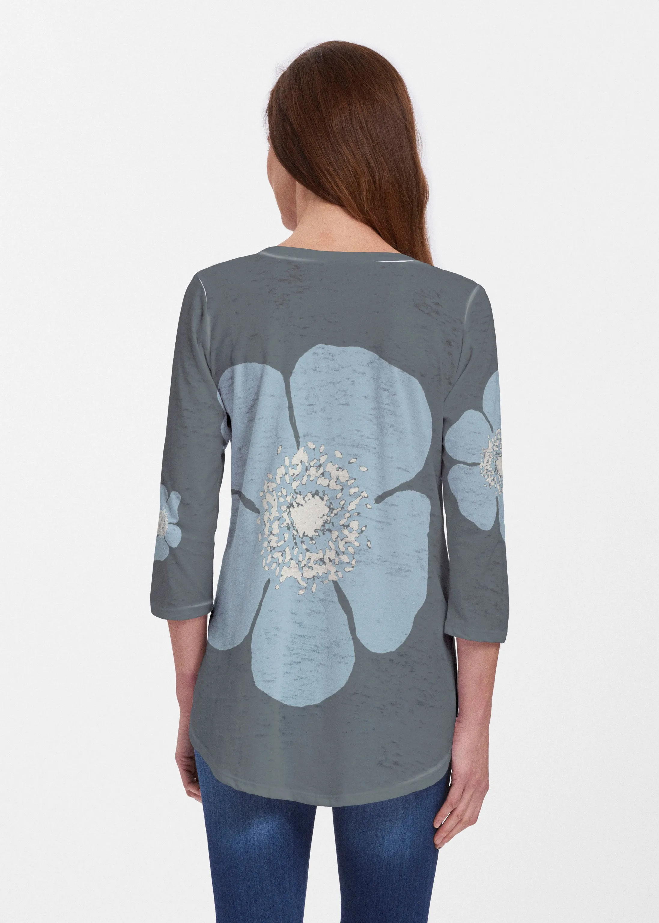 Poppy SteelBlue-Grey (7066) ~ Signature V-neck Flowy Tunic