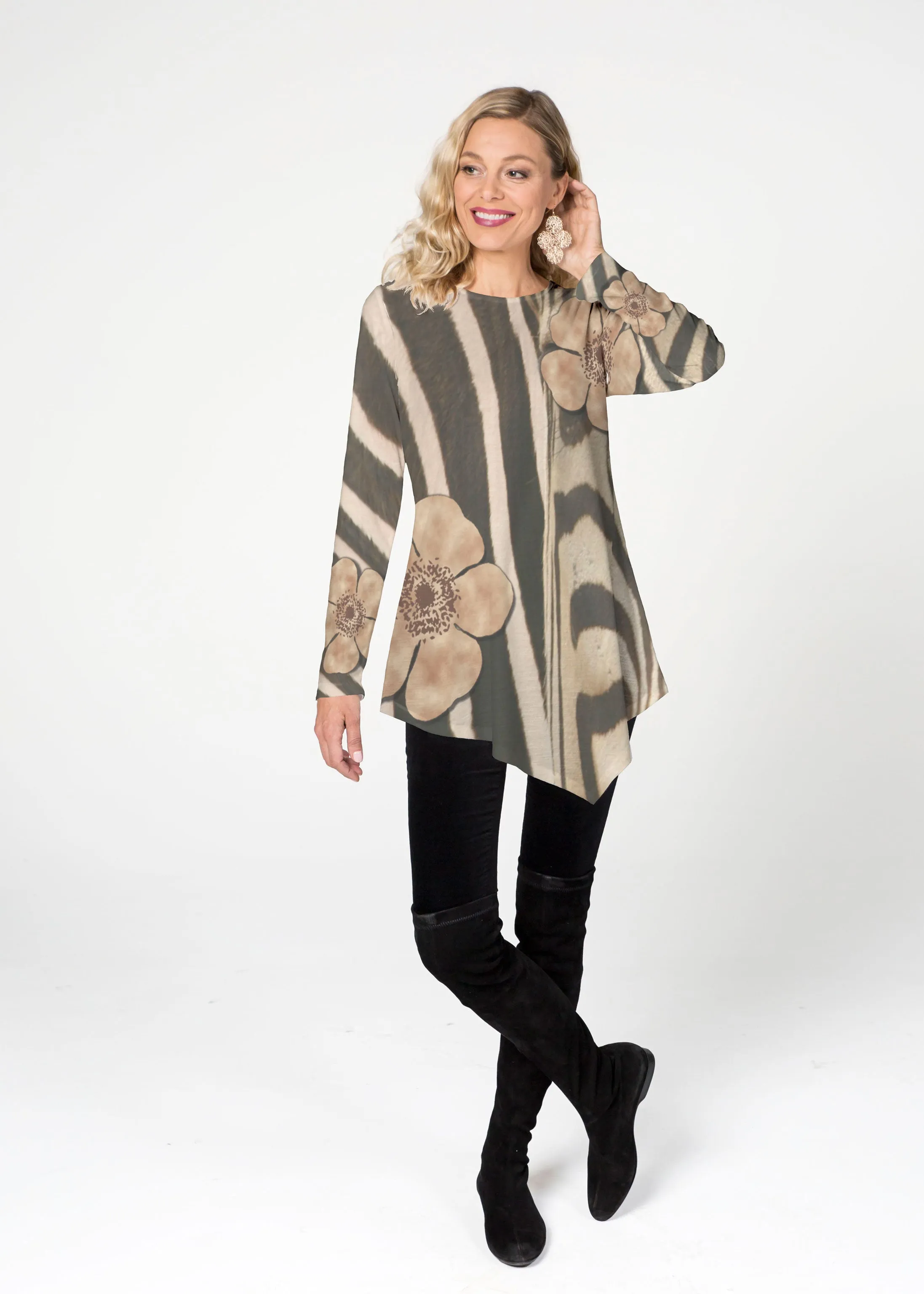 Poppy Zebra (7022) ~ Asymmetrical French Terry Tunic