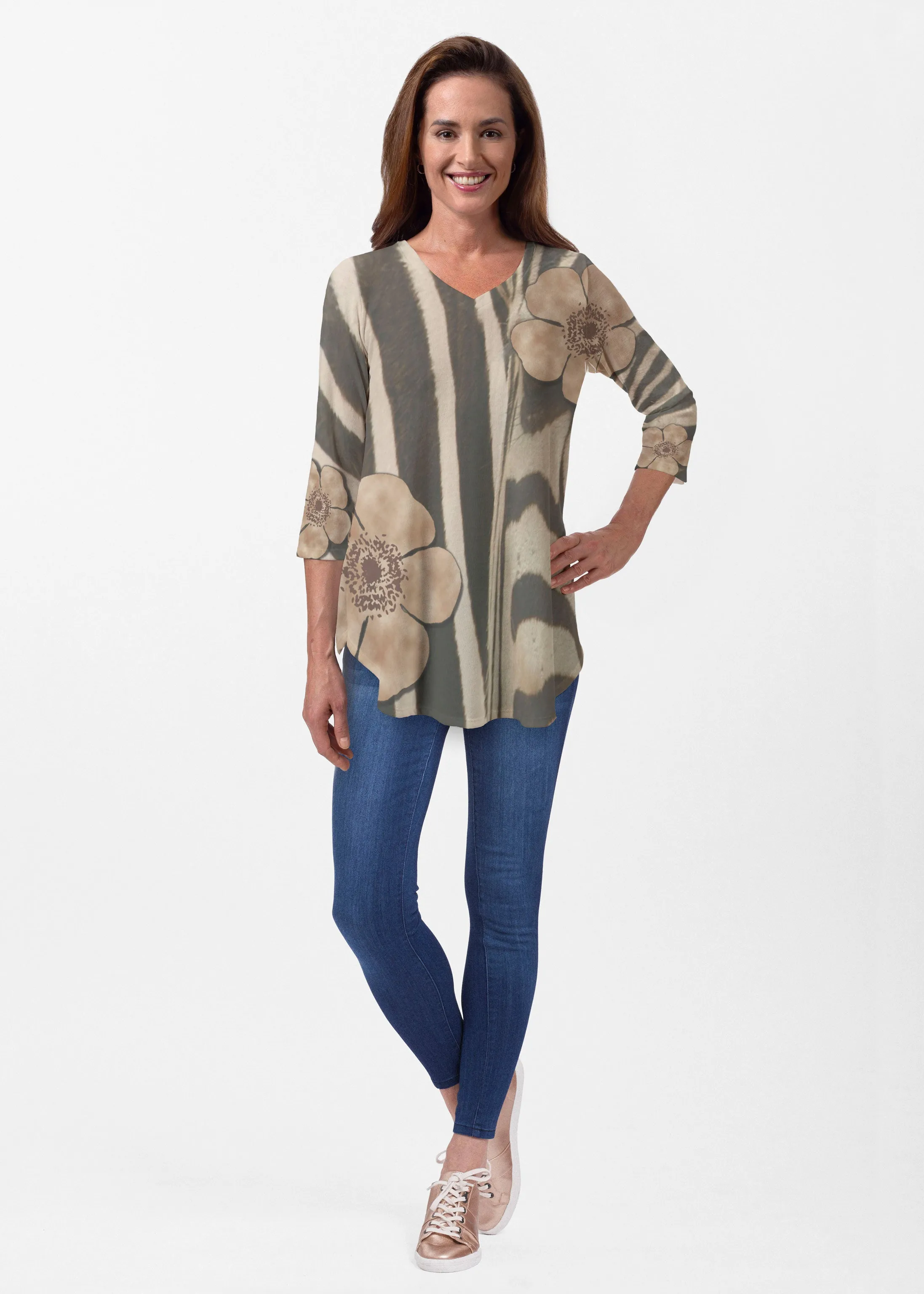 Poppy Zebra (7022) ~ Signature V-neck Flowy Tunic