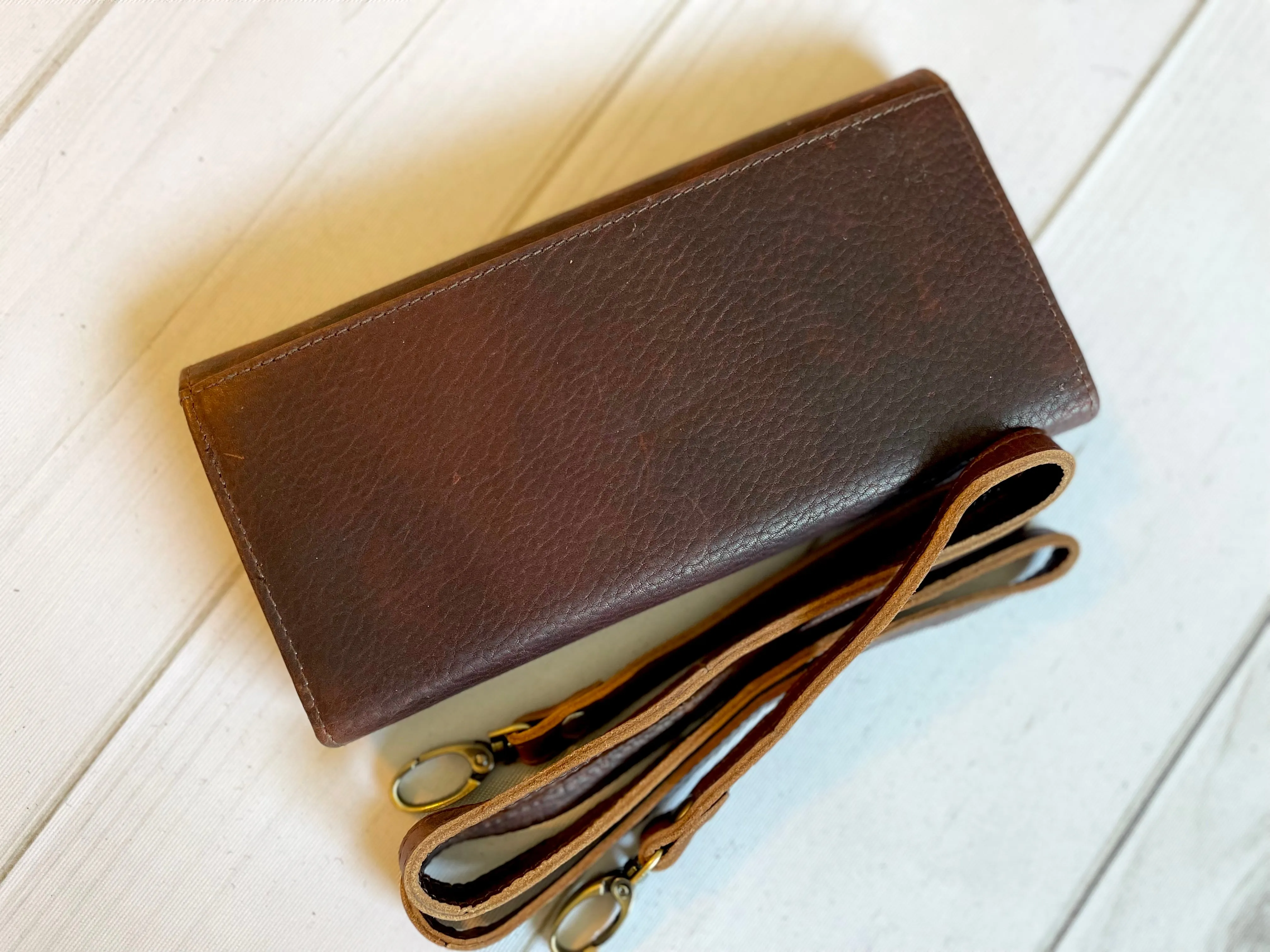 Powell Tooled Painted Leather Wallets with Purse Strap